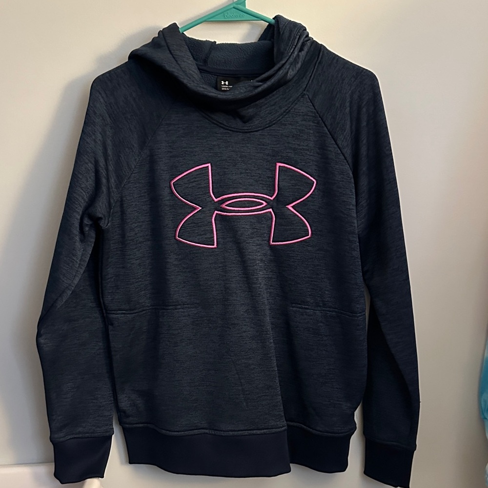 Under Armour Dark Blue Hoodie with Pink Emblem